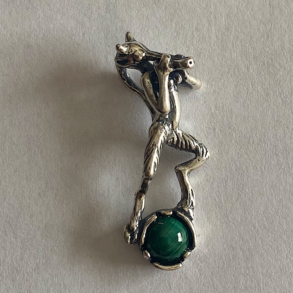Pan Dancer Music Pendant .925 Sterling Silver w/ genuine Malachite gem USA - Picture 2 of 8